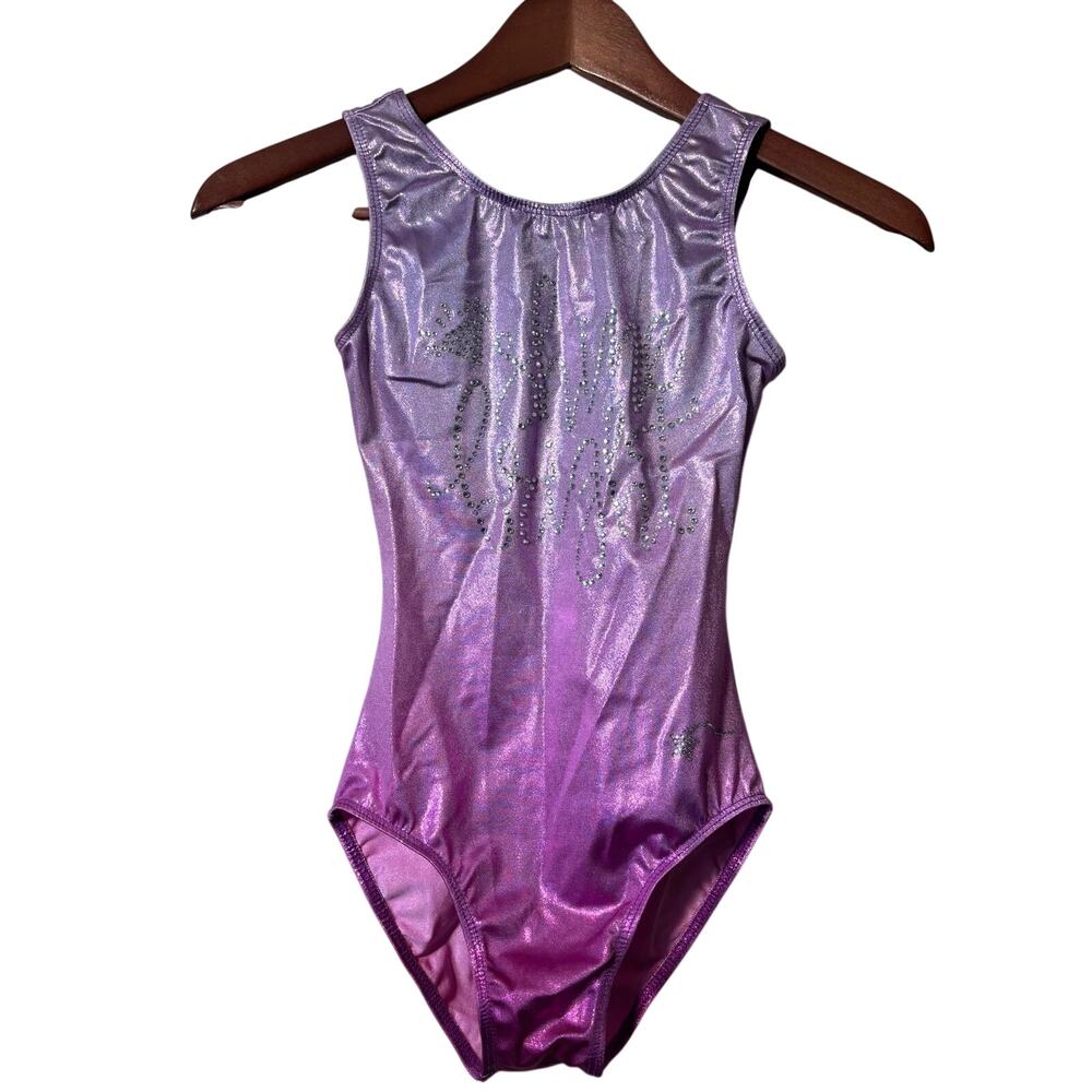 Destira Purple Pink Ombre Foil Gymnastics Leotard Size JR or Child XL